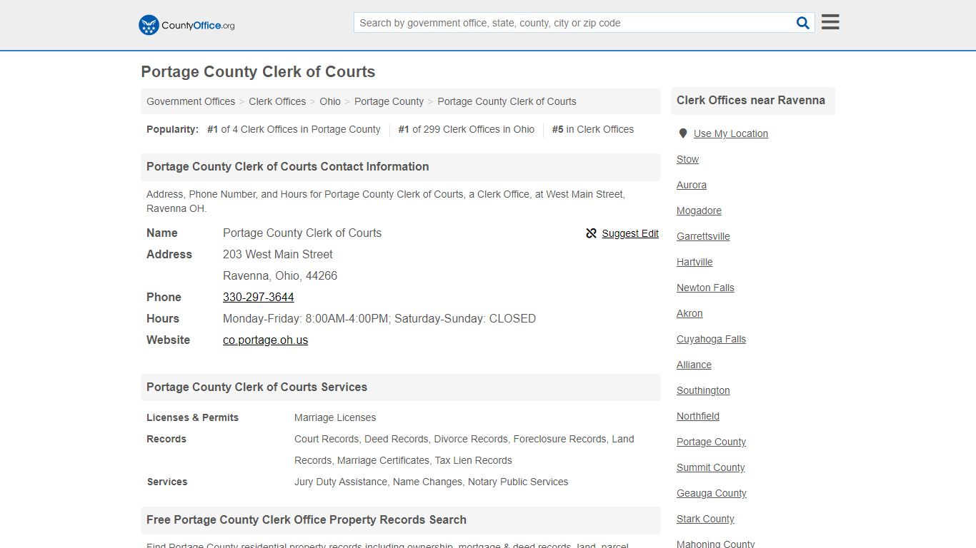 Portage County Clerk of Courts - Ravenna, OH (Address ...